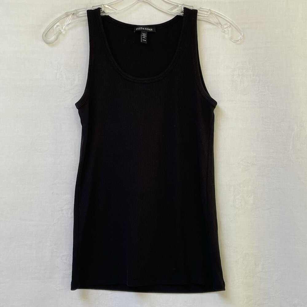 Eileen Fisher Sleeveless Basic Tank Top Womens XS Black Rib Knit Goth Y2K Blouse
